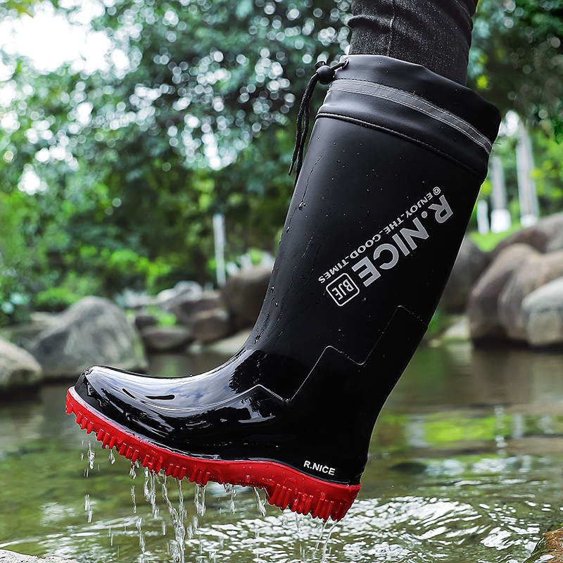 Fishing Boots - 남성용 세련된 야외용 레인슈즈 하이컷 플레인탑